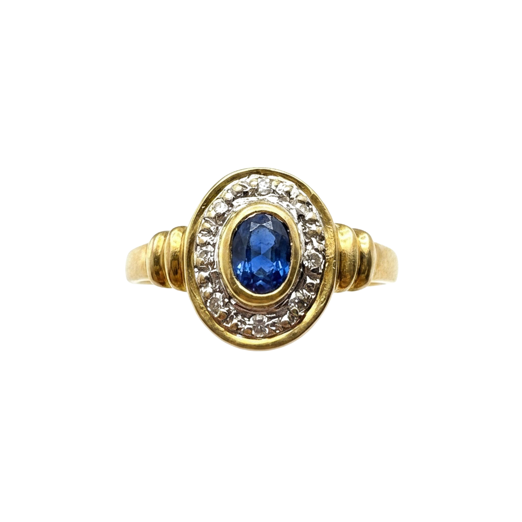 טבעת ספיר יהלומים מזהב 18 קארט