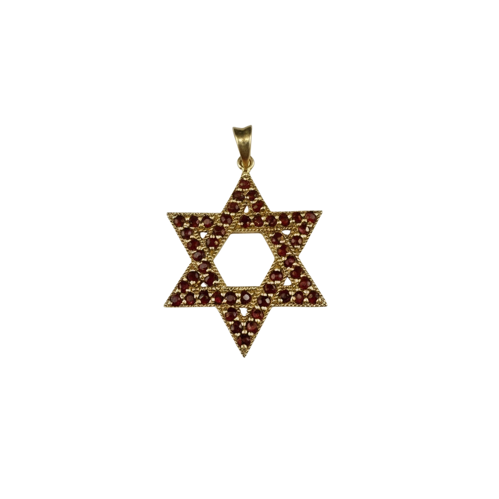 תלויי מגן דוד מזהב צהוב עם גרנט