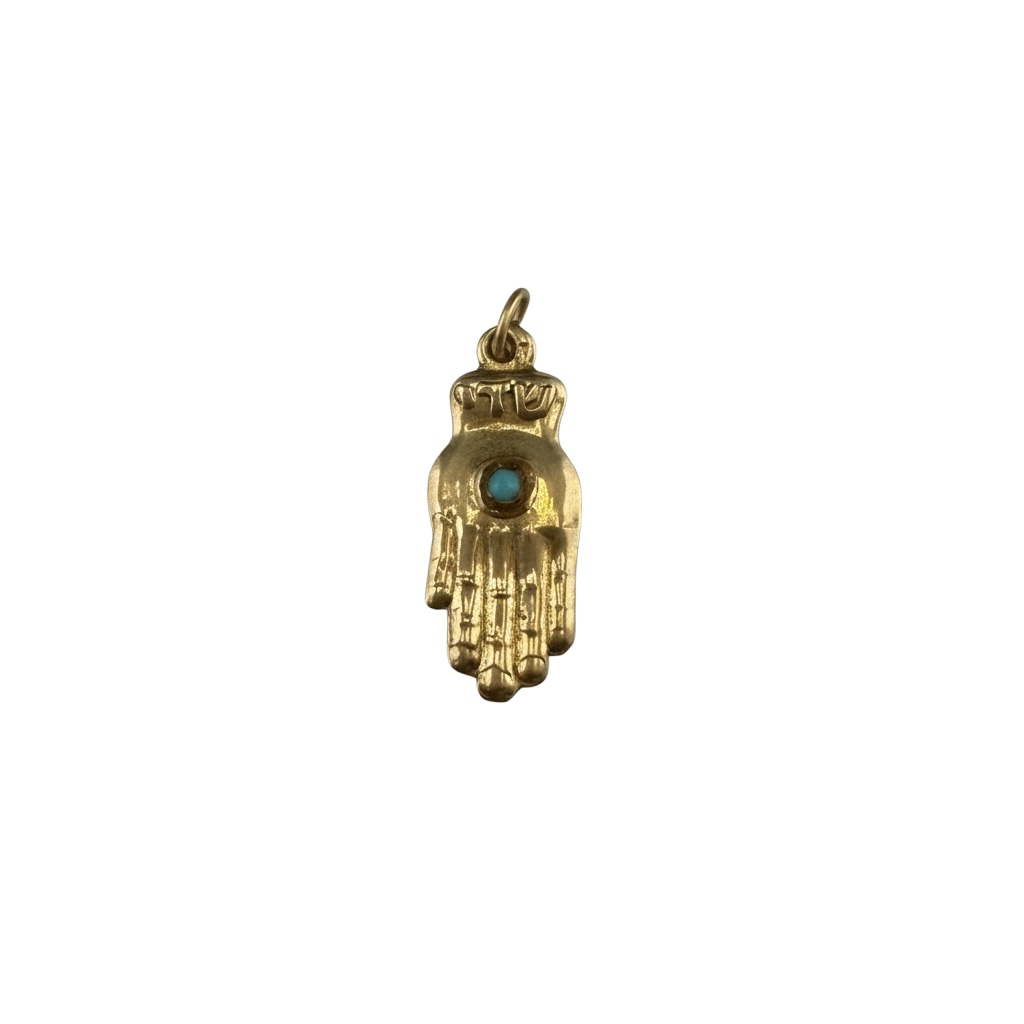 תליון חמסה וינטג׳ מזהב צהוב טורקיז