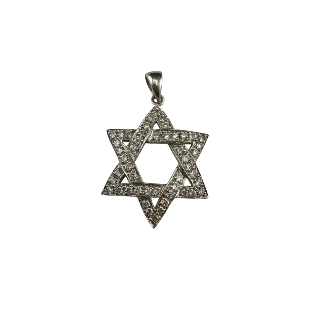 תליון מגן דוד מזהב לבן יהלומים