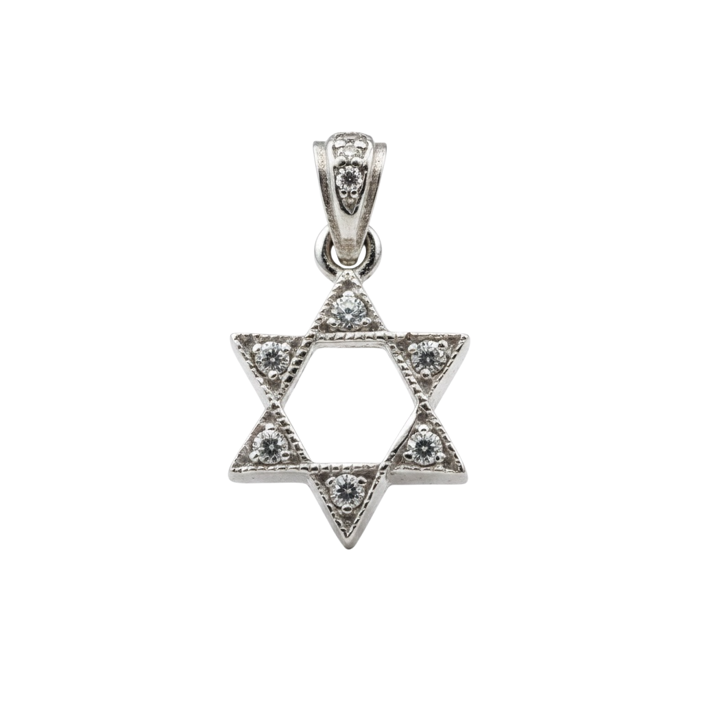 תליון מגן דוד מזהב לבן יהלומים
